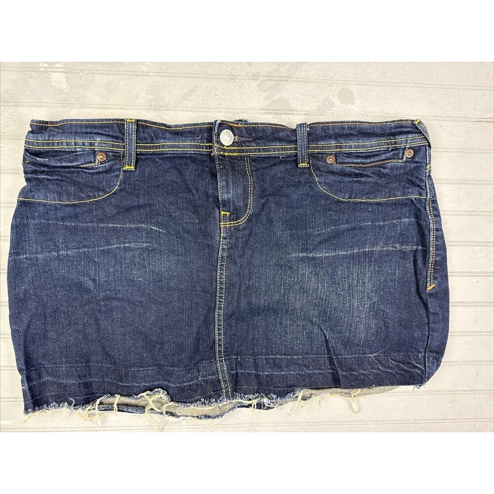 Ben Sherman Size L Womens Skirt Denim Jeans Raw Hem Dark Wash Stretch Mini